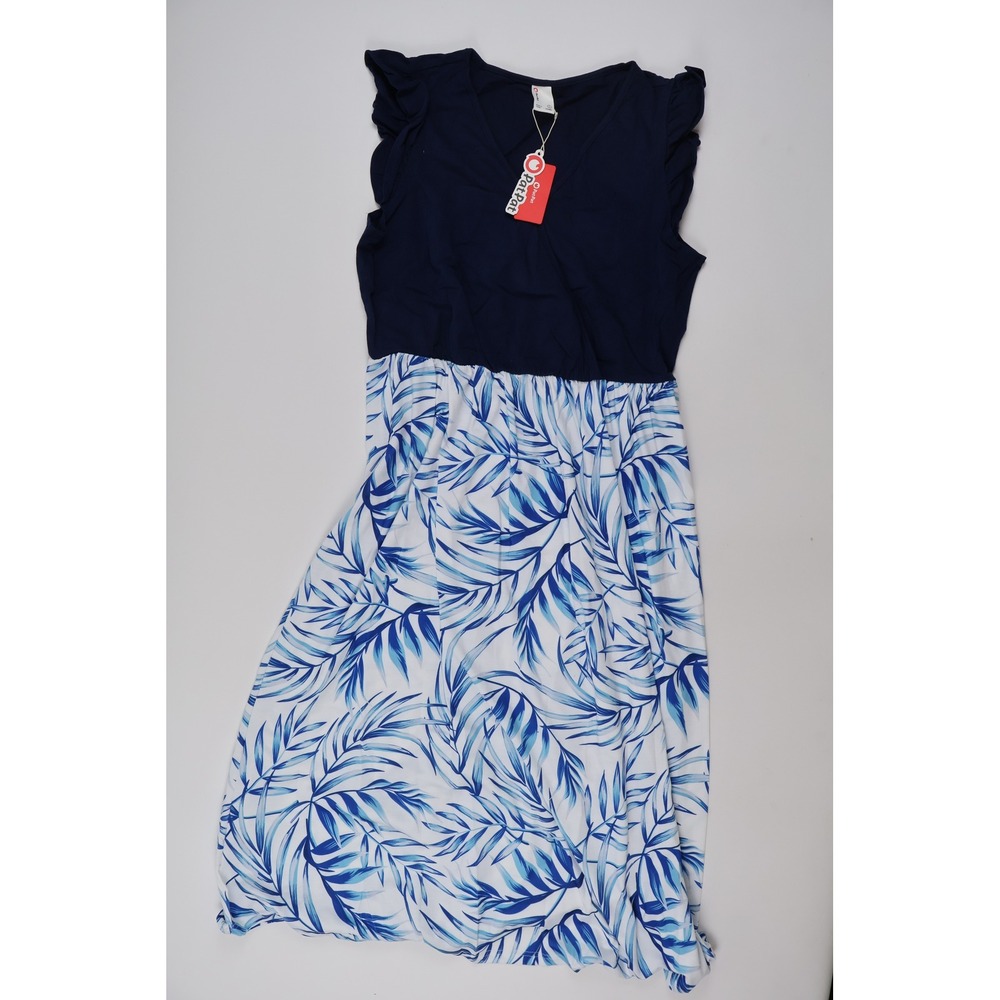 PatPat Maxi Dress Navy Blue Tropical Leaf Print Large NWT